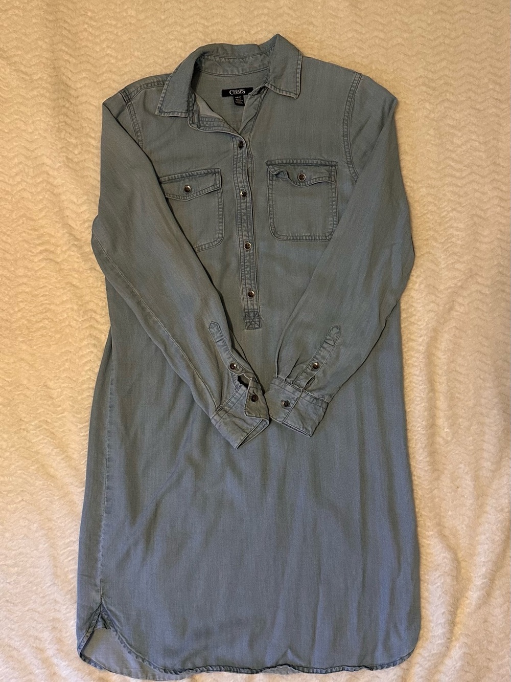 Chaps Women's Size S Light Wash Denim Lyocell Shirt Dress Long Sleeve Button